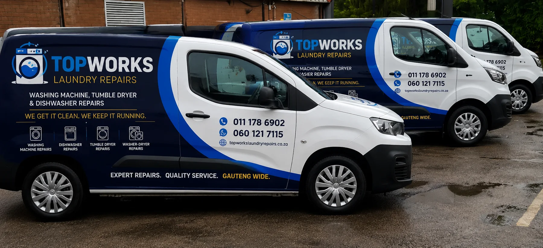 Topworks laundry appliance repair service vehicles serving Benoni, Gauteng